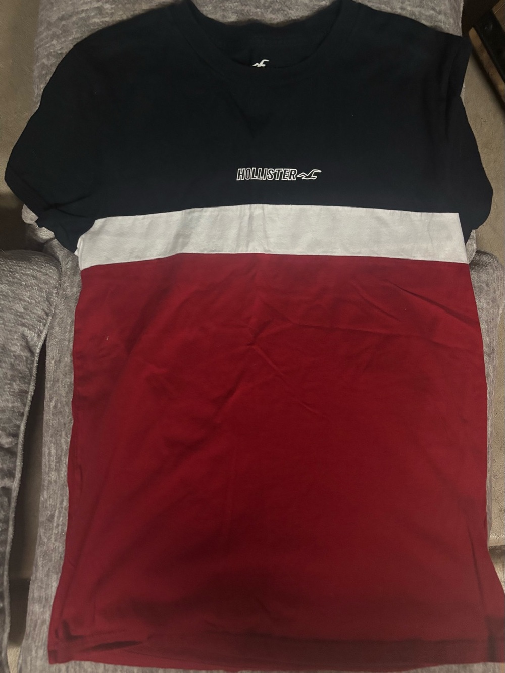 Hollister Tri-Block Crew Tee in Navy, White & Red